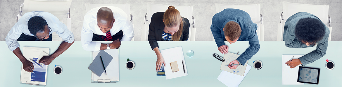 A group of five people working on a project.
